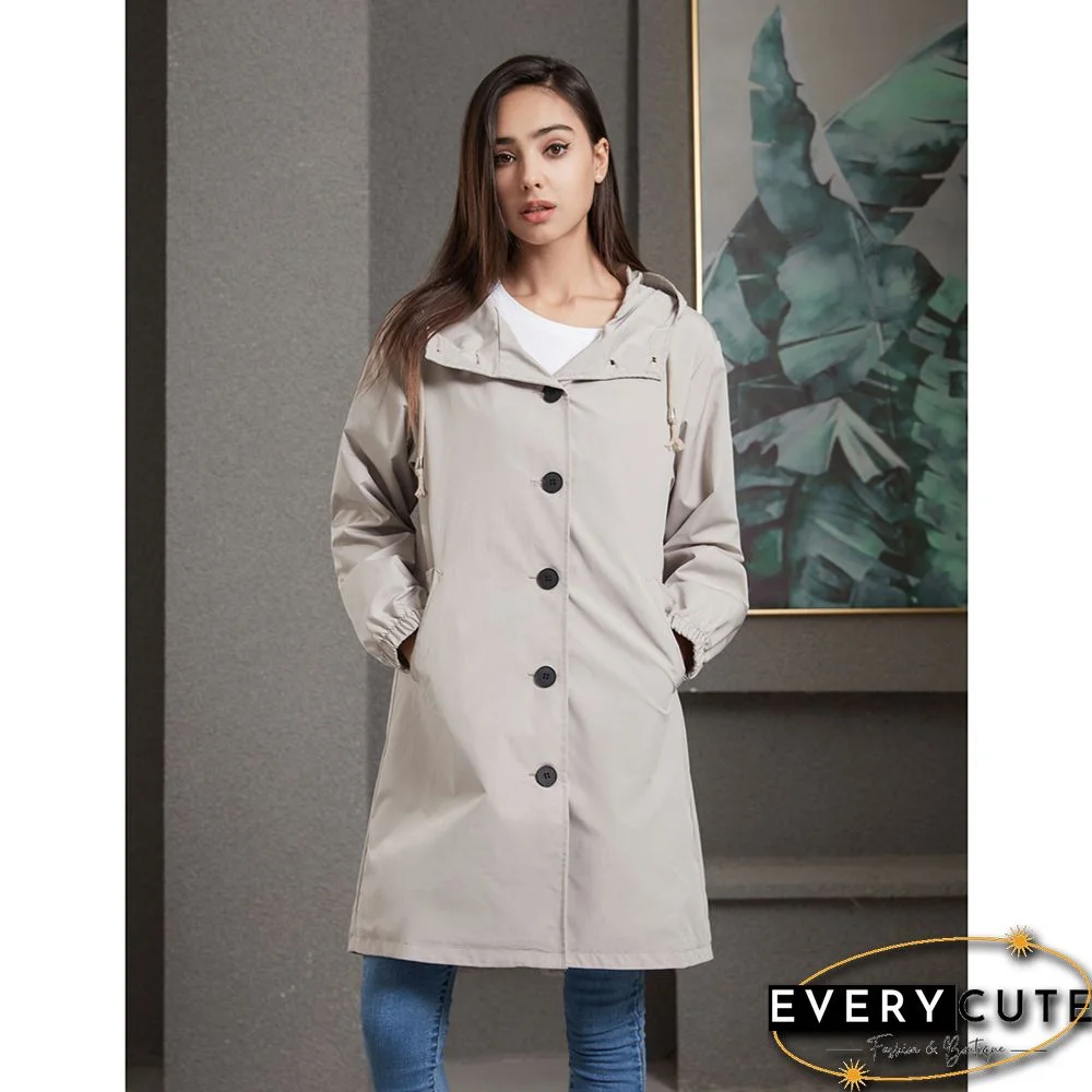 Light Gray Weatherproof Hooded Outdoor Rainproof Coat