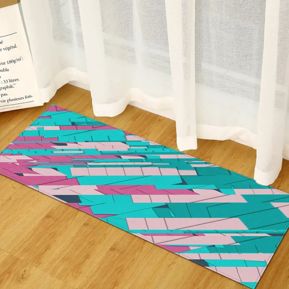 Wood Grain Kitchen Carpet Entrance Doormat Bedroom Hallway Floor Mat 3D Cobblestone Bathroom Water Absorption Anti-slip Long Rug