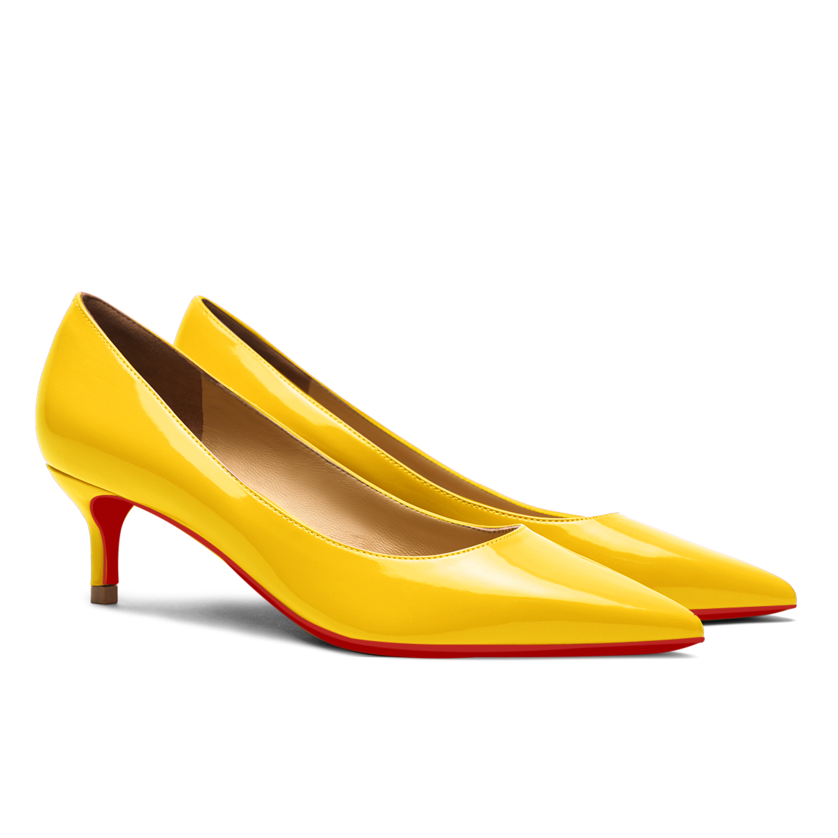 50mm Women's Low Heel Kittens Pointed Toe Casual Slip On Patent Red Bottoms Pumps-vocosishoes