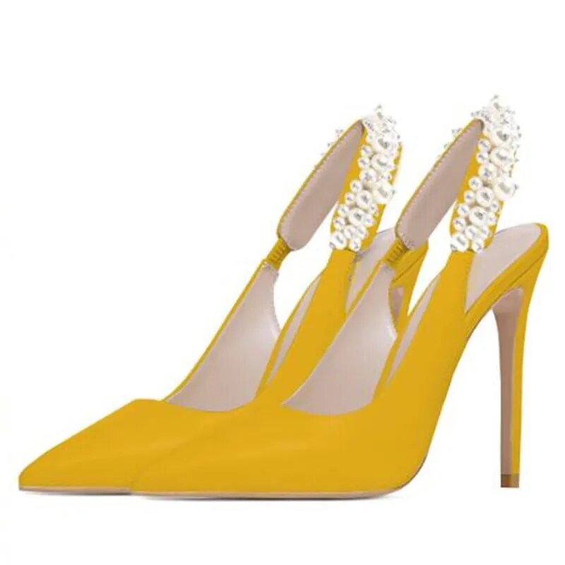 TAAFO Women's High Heels Pointed Toe Pumps High Heels Beaded Decoration Lady Shoes Show
