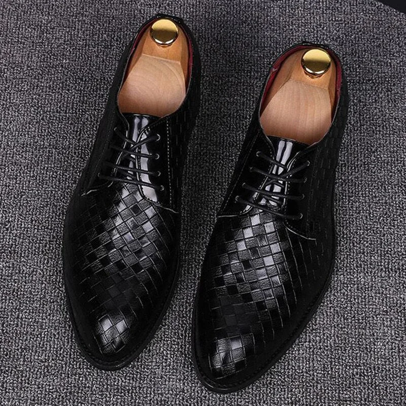 2020 Formal Leather Shoes Men Dress Business Shoes Male Geometric Red Oxfords Party Wedding Casual Men's Flats Chaussure Homme