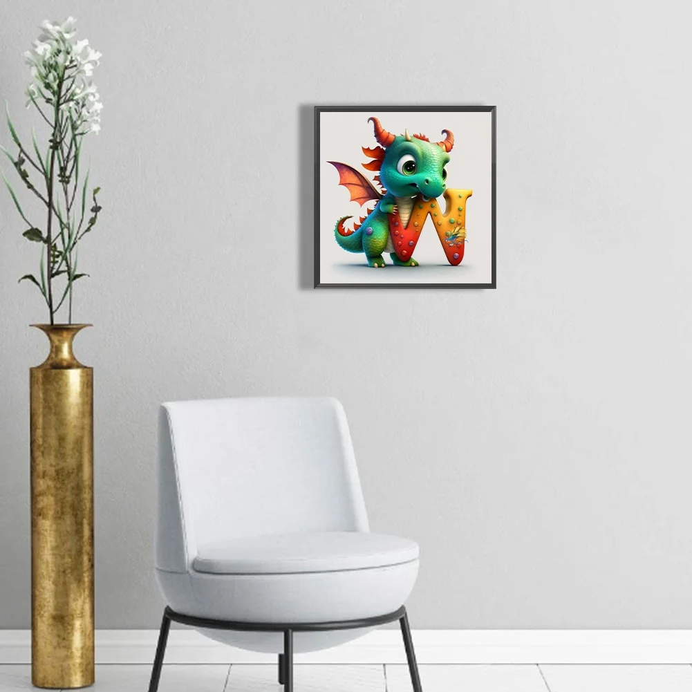 Diamond Painting - Full Round Drill - Dinosaur Letter W(30*30cm)
