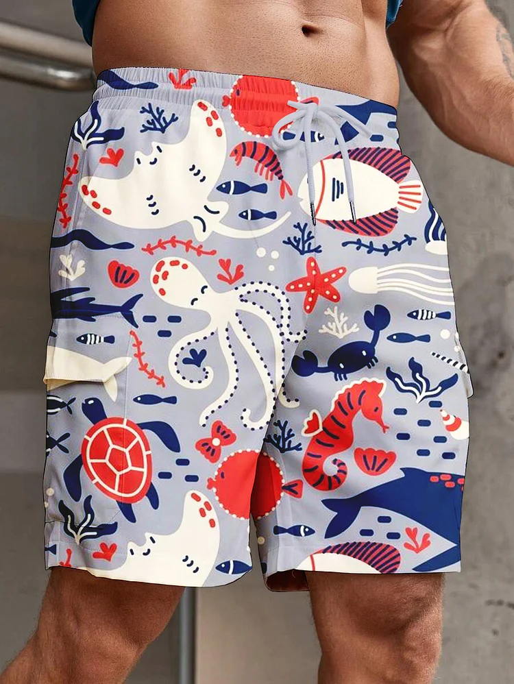 Men's Marine Life Vacation Art Print Casual Shorts