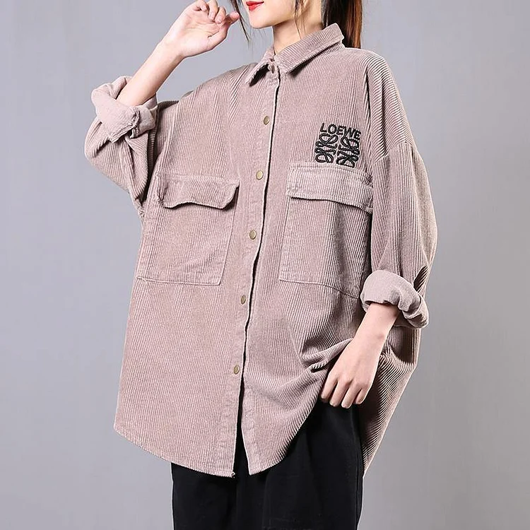 DIY lapel pockets clothes For Women Photography khaki blouse