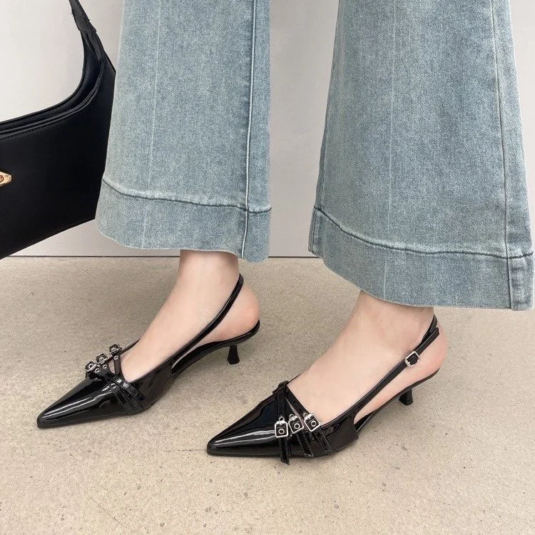 Yyvonne High-Heeled Shoes Red Bag Head Sandals Fairy Shoes 2025 New Summer Black Sharp Sandals Women