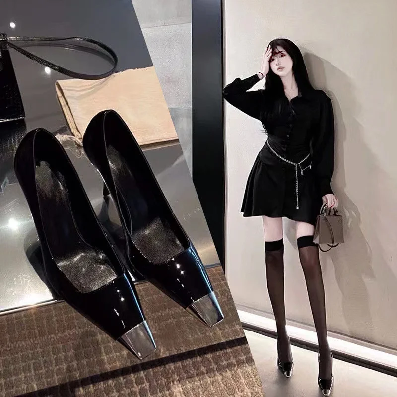 Breakj Breakj ~~ Sexy High Heels Black Fine Heel Back Empty Single Shoes Head Sandals