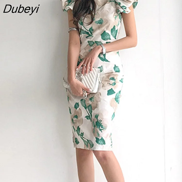 Dubeyi arrival fashion ruffles work style high quality dress women elegant summer sexy temperament office lady slim pencil dress