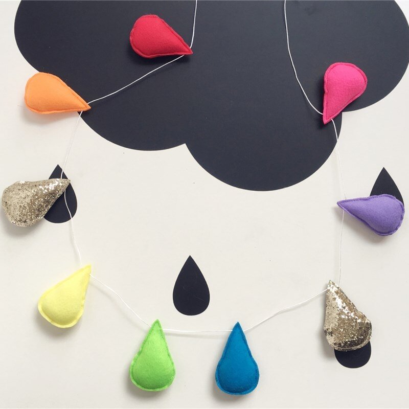 Ins Nordic Felt Raindrops Garland Wall Hanging Ornament Water Drops Banners Kids Room Decoration Children's Clothing Store Props