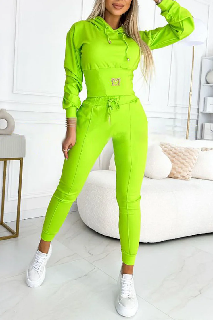 Women's Hooded Waist Sports Casual Suit