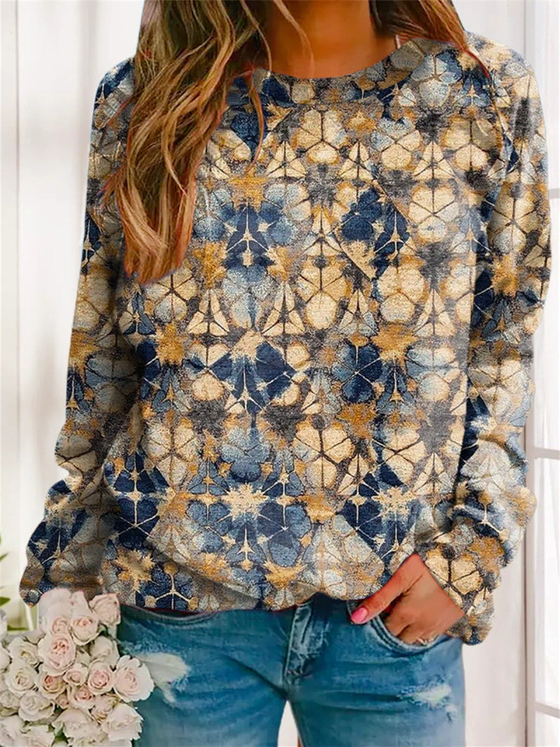 Women Long Sleeve V-neck Graphic Floral Printed Top