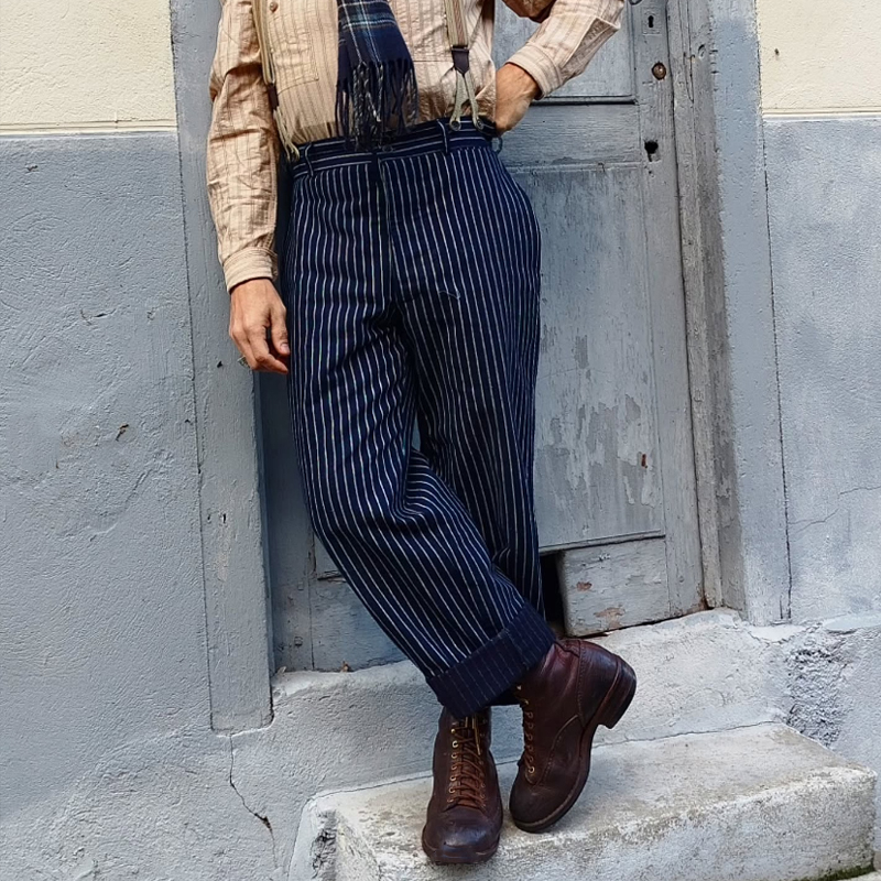 Vintage Men's Paris Button Stripe Straight Jeans