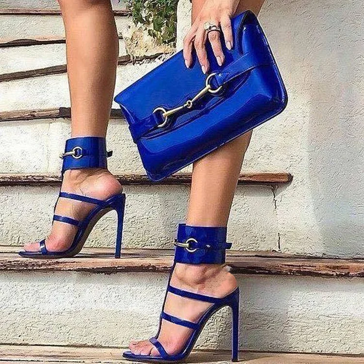 Royal Blue Stiletto Heels Open Toe T-Strap Sandals Party Shoes |FSJ Shoes