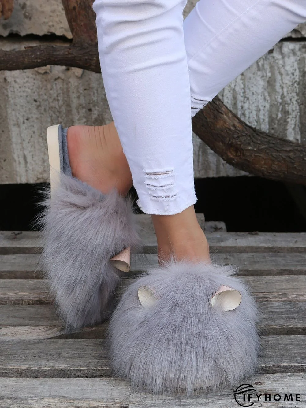 Cute Cat Ears Mohair Warm Fleece Indoor Slippers | IFYHOME