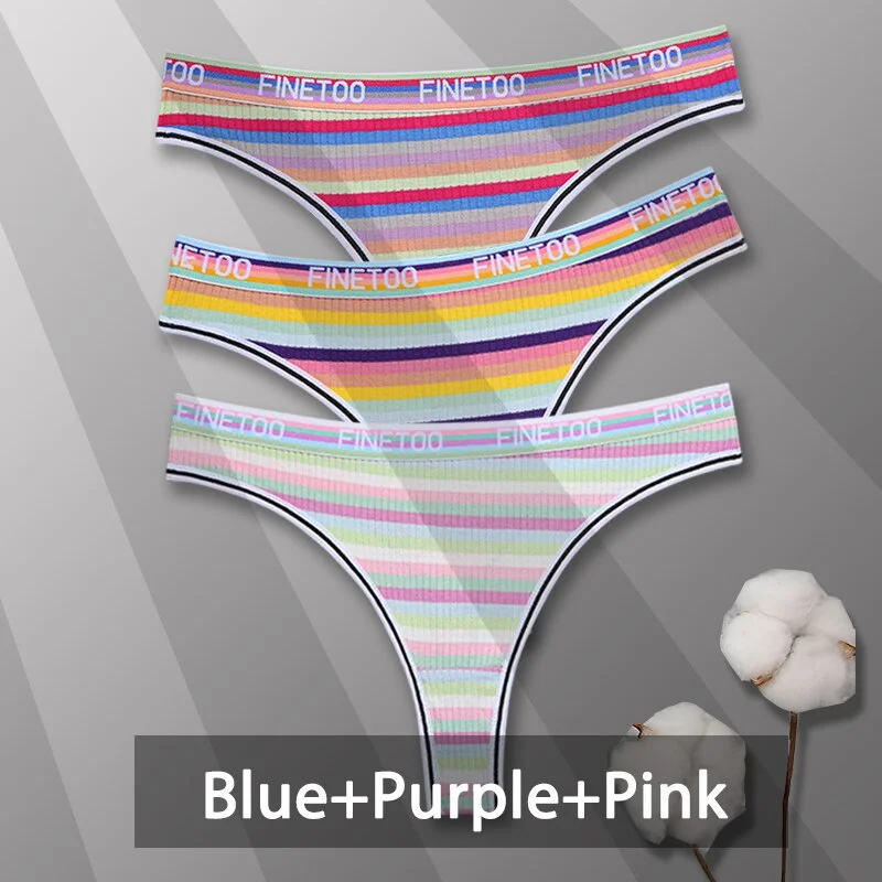 Billionm Colorful Cotton Panties for Women Sexy Striped Underwear G-string Thong Panty Female Breathable Soft Intimate Lingerie