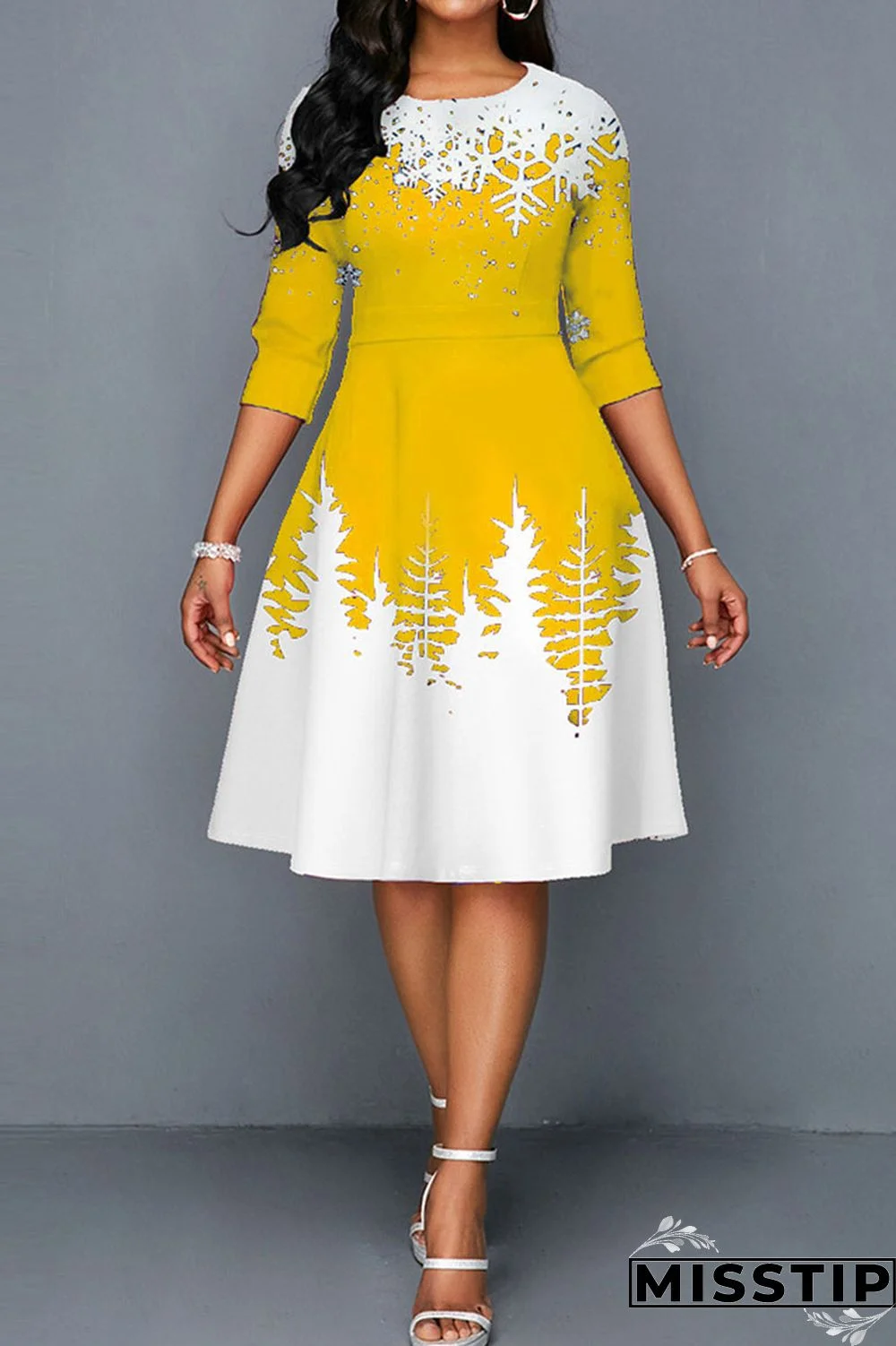 Blue Casual Print Patchwork O Neck A Line Dresses