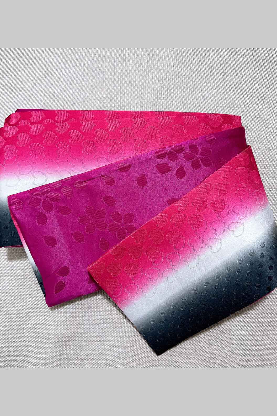 Flat Obi Belt--Magenta With Black Stupa Stones
