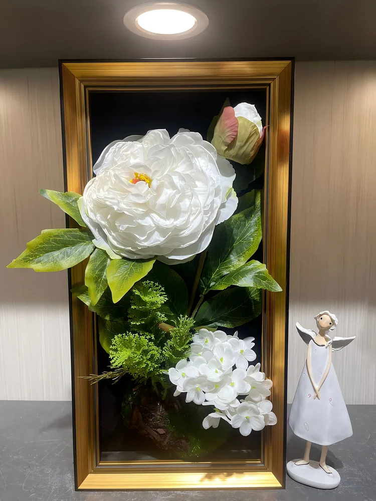 Lifelike & Eco-Friendly Artificial White Peony Framed Botanical Display 🌹（Size9*18 in）