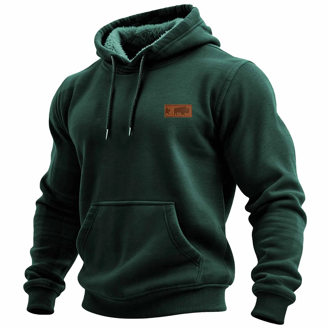 Men's Vintage Western Cowboy Fleece Pocket Long-Sleeved Hoodie