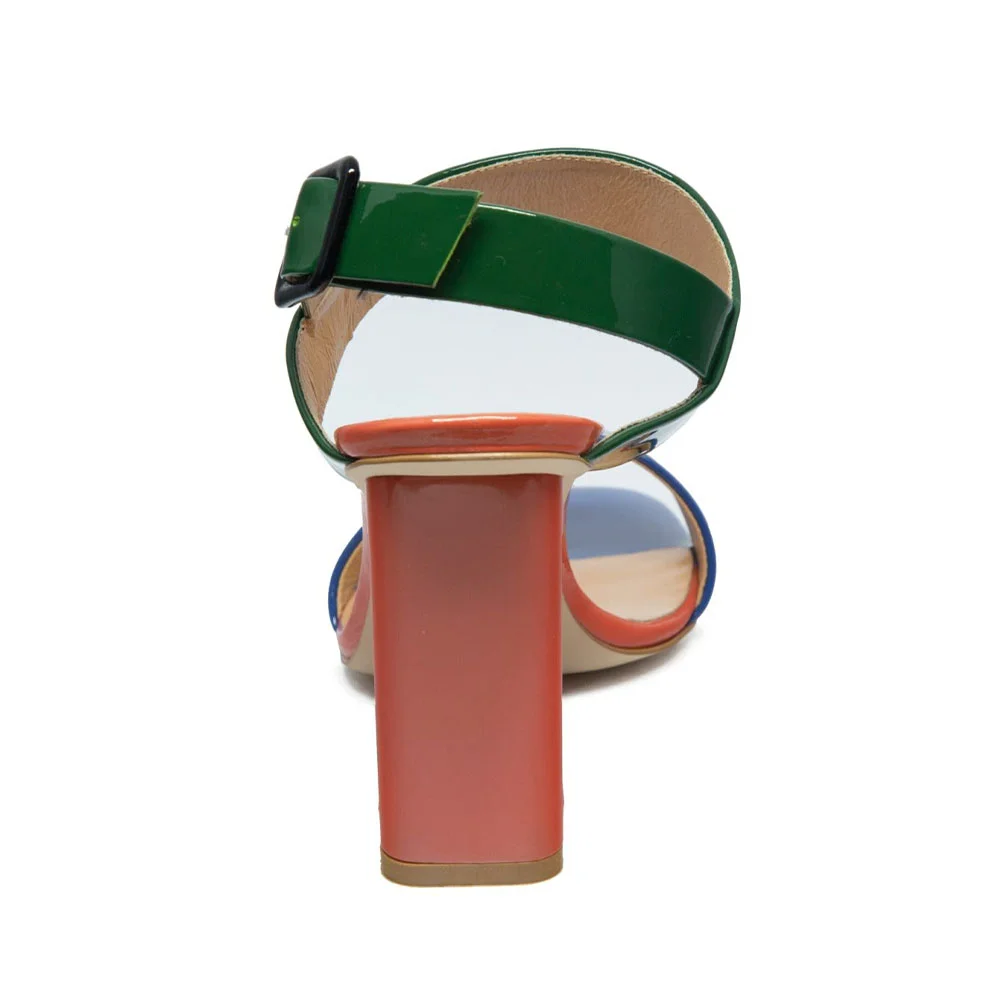 Women&lsquo;s Multicolor Round Toe Ankle Strap Chunky Heel Summer Sandals