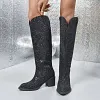 Women's Shiny Pointed Toe Full Sequin Rhinestone Knee-High Boots