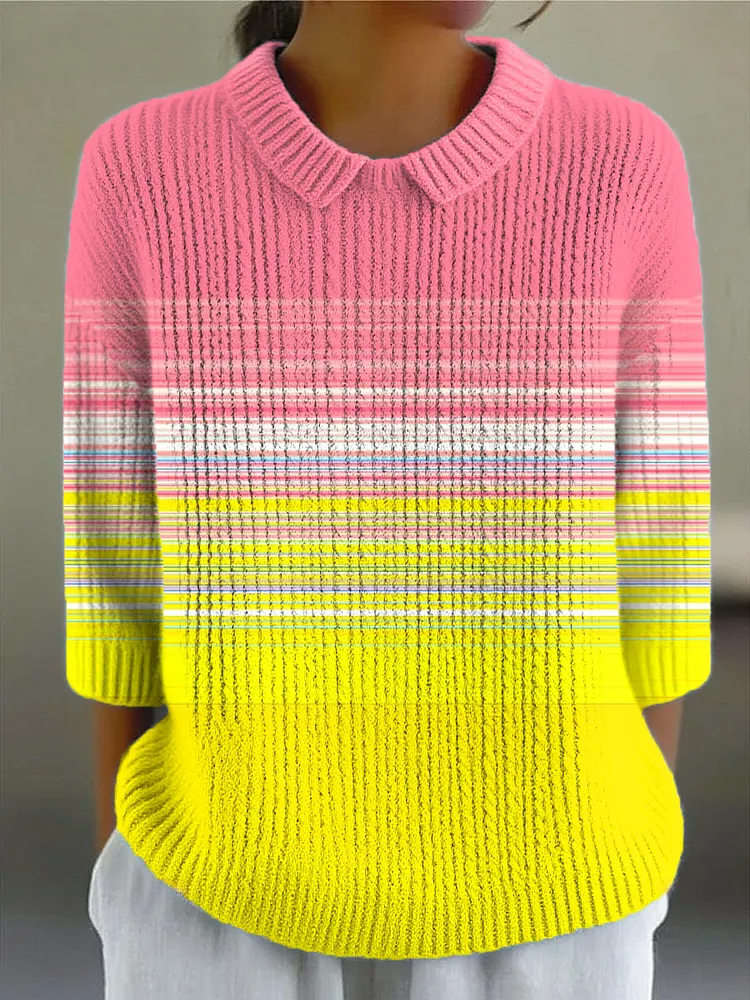 Women's Vintage Gradient Art Print Casual Peter Pan Collar 3/4 Sleeve Sweater