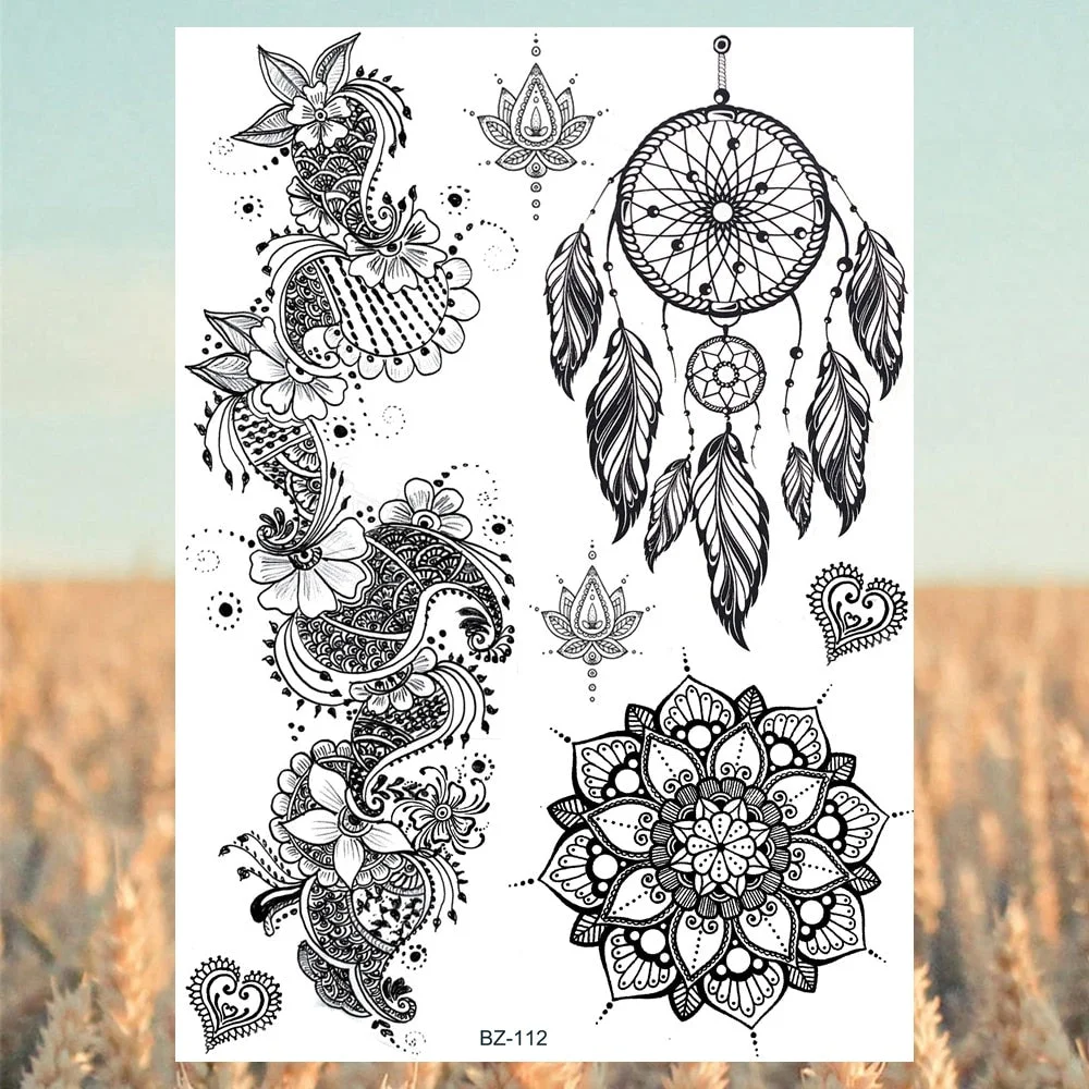 Realistic Rose Flower Back Temporary Tattoos For Women Adult Large Floral Feather Fake Tattoo Body Art Painting Tatoos Decal