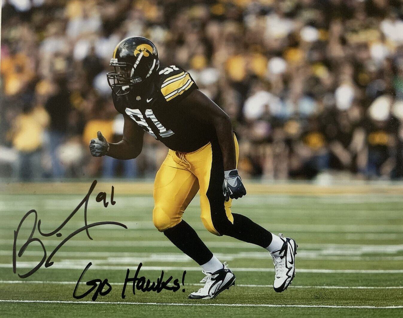 BRODERICK BINNS HAND SIGNED 8x10 Photo Poster painting IOWA HAWKEYES FOOTBALL AUTOGRAPH COA