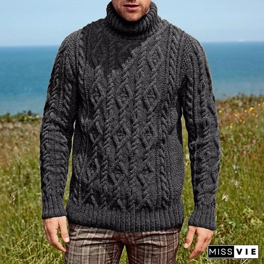 Sweater Men's High Neck Knitted Sweater