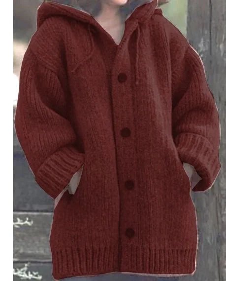 Brownm Women's Temperament Commute Mid-length Sweater Hooded Jacket