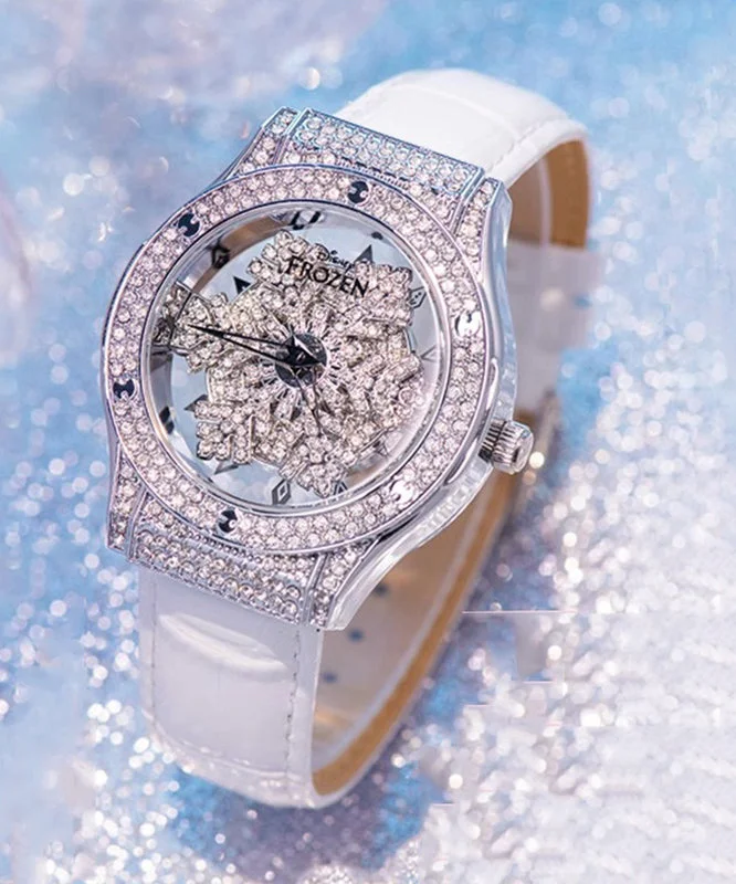 Stylish White Leather Zircon Quartz Movement Waterproof Watches