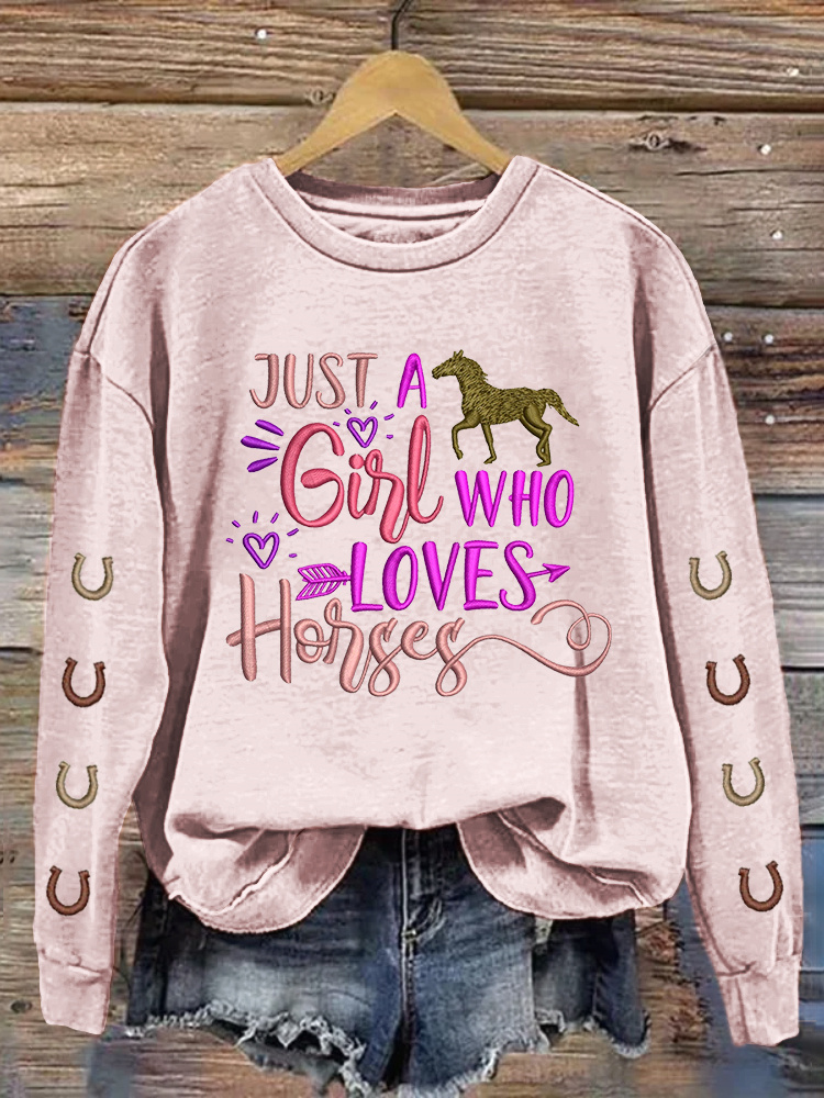  Just A Girl Who Loves Horses Embroidery Pattern Cozy Sweatshirt Westsshops