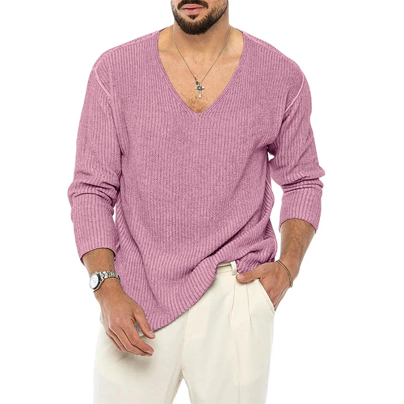Men's Solid Color Long Sleeve Fashion Knit Sweater-inspireuse