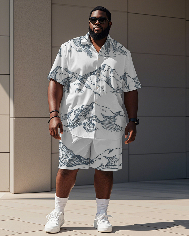 Men's Plus Size Daily Nature Landscape Mountain Print Shirt Shorts Suit