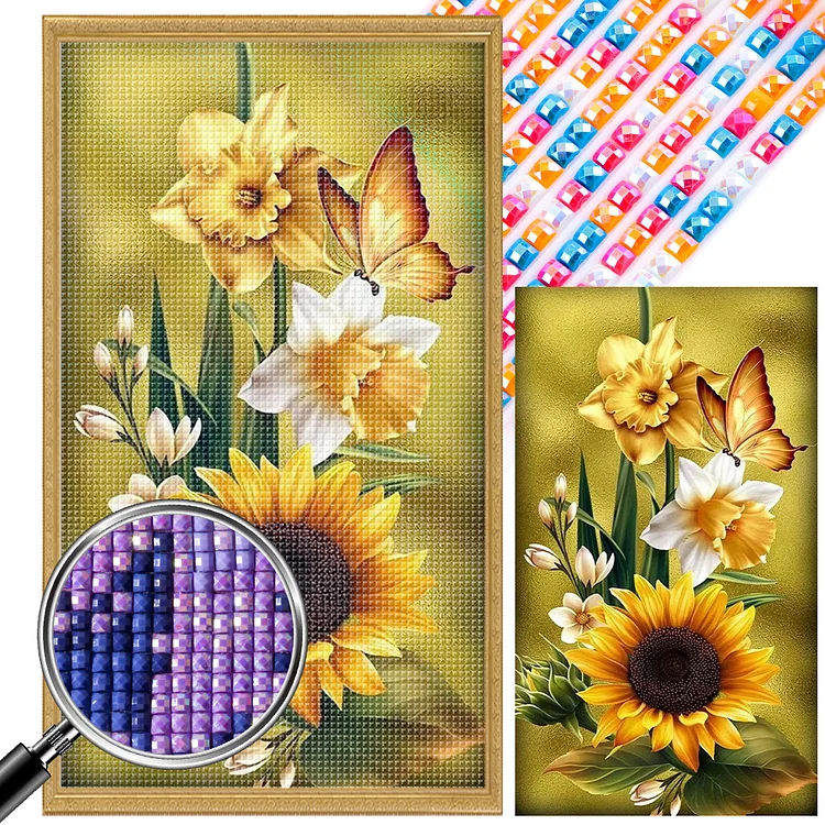 Partial AB Drill - Full Square Diamond Painting - Sunflower Butterfly 40*70CM