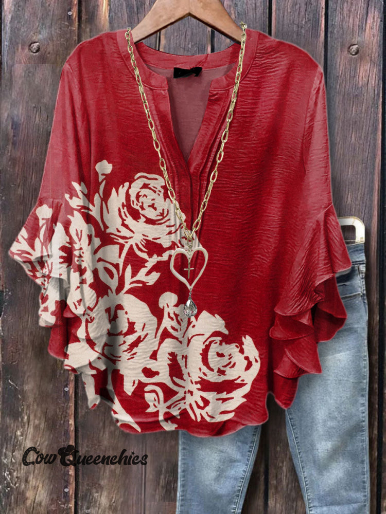 Women&rsquo;s Vintage Flower Print Casual Cotton And Linen Shirt Multicolor / S