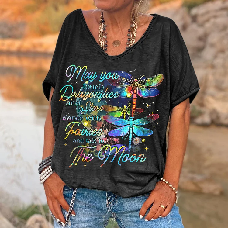 May You Tonch Dragonflies And Stars Dance With Fairies And Talk To The Moon Print Women'S T-Shirt