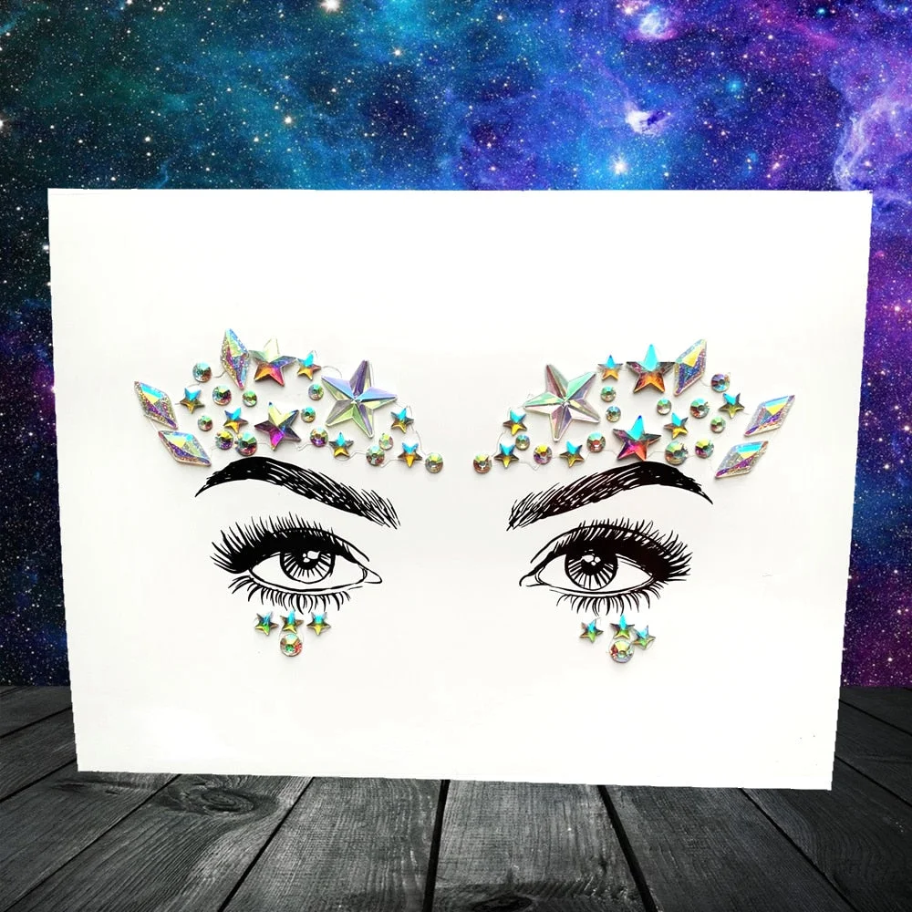 3D Flash Eye Gems Sticker Diamond Face Jewelry Acrylic Resin Drill Body Art For Party Show Rhinestone Forehead Eyebrow Eye Decor