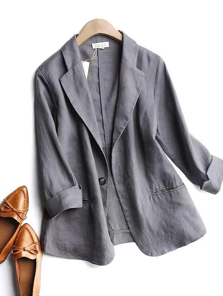 Plus Solid Three Quarter Length Sleeve Blazer
