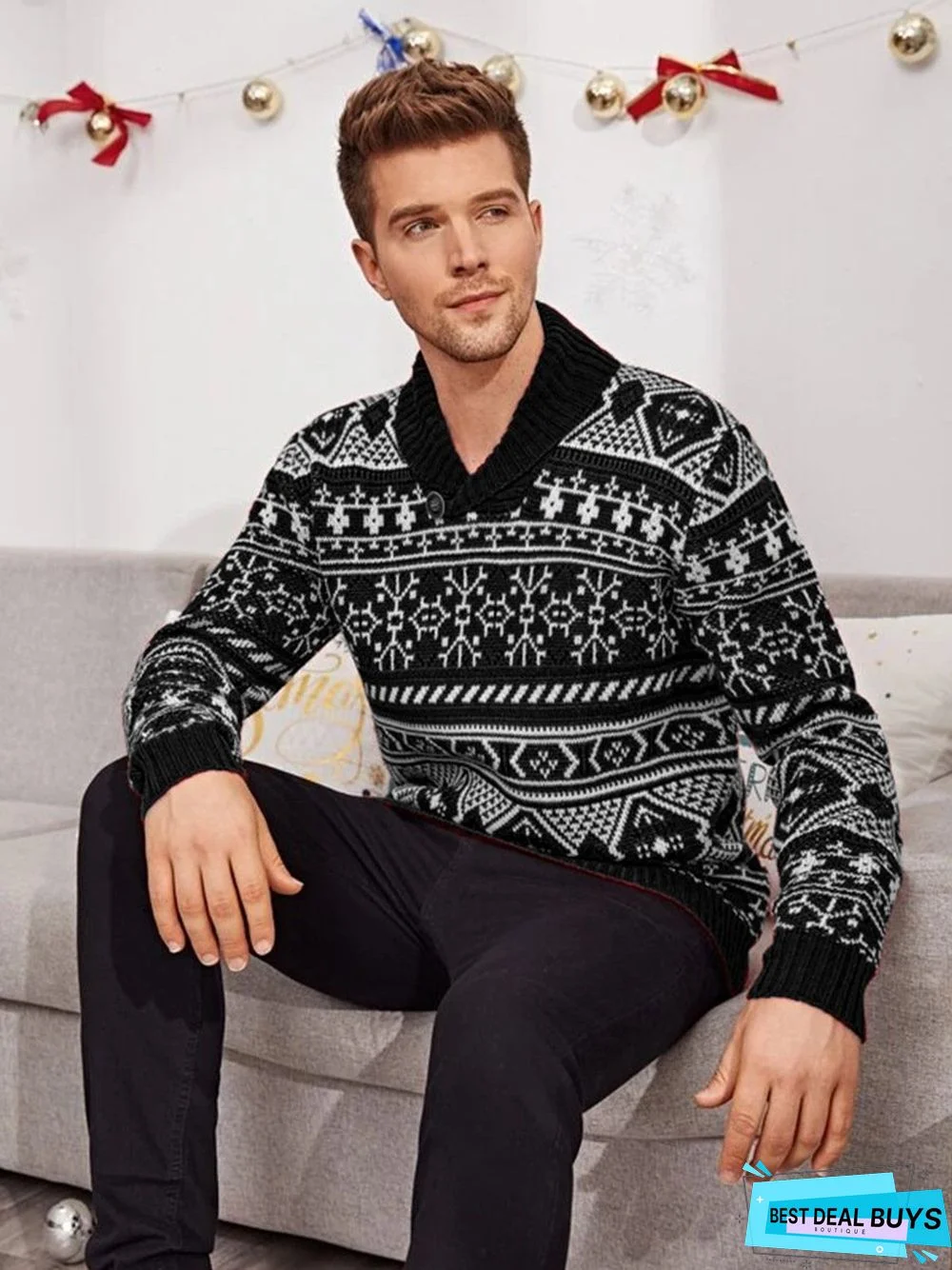 Elk Lapel Knit Sweater Man
