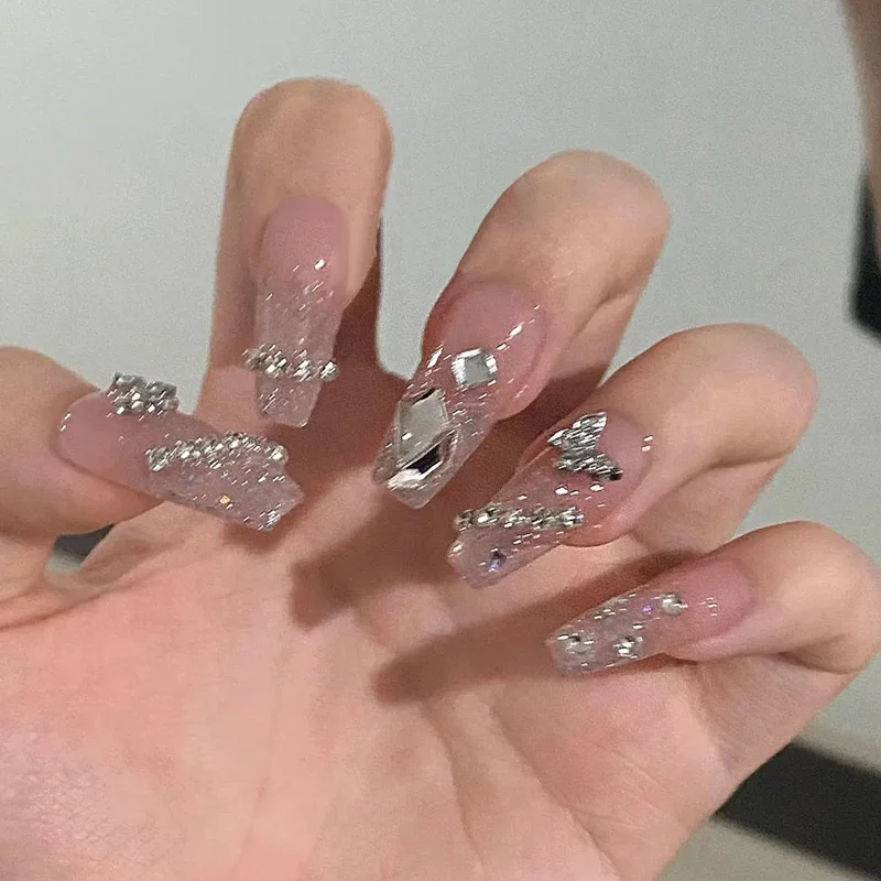 Buyerint 24pcs Wearable Pink Press on Nails – Butterfly Lovely Girl False Nails Tips with Jelly Gel Design  