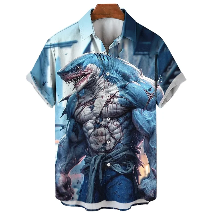 Demandernyc Fierce Beast 3D Printed Men Shirt Man/Women Casual Fashion Short Sleeves Shirts Button Lapel Streetwear Oversized Unisex Clothes
