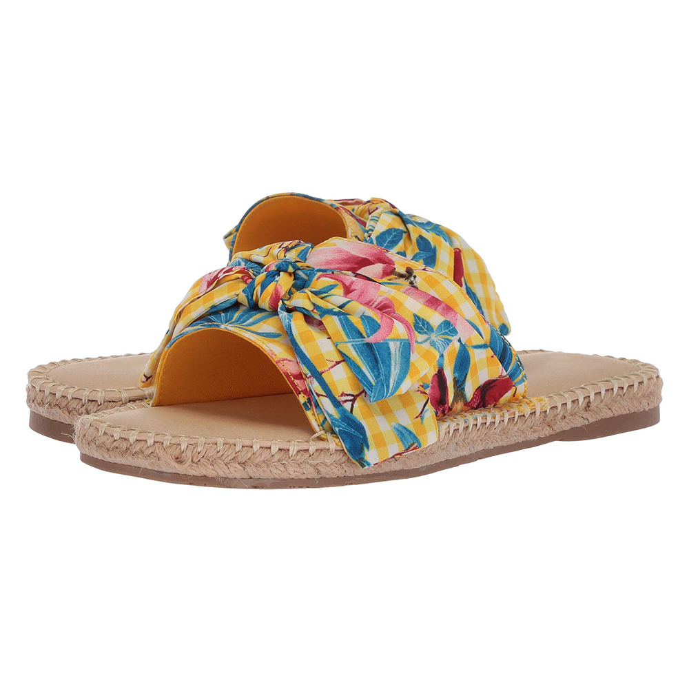GOOSHOE Colorful Floral Bow Plaid Slide Sandals