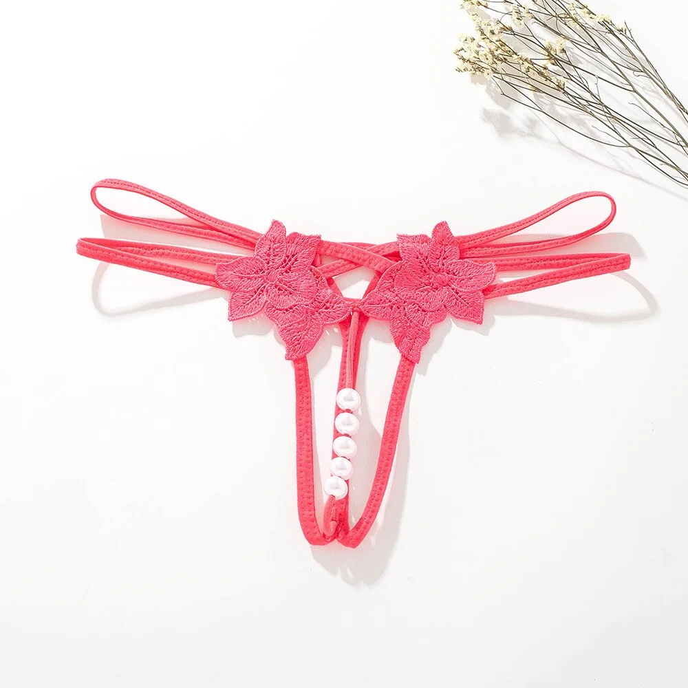 Sexy Lingerie- Hollow Out Open Crotch Pearl Thong