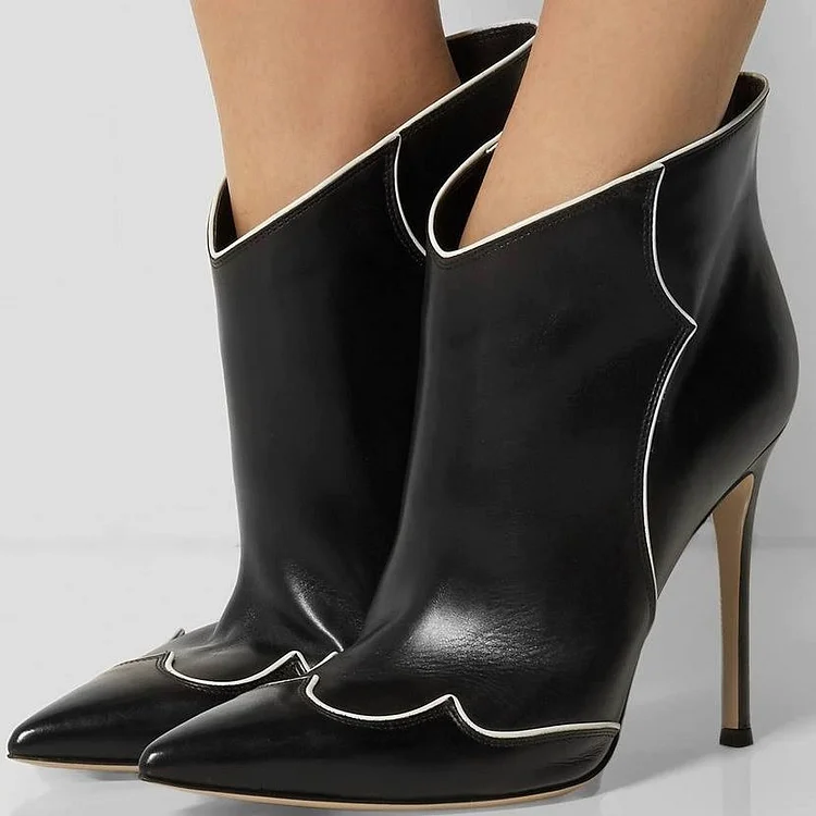 Black Stiletto Boots Fashion Pointy Toe Heeled Ankle Booties |FSJ Shoes