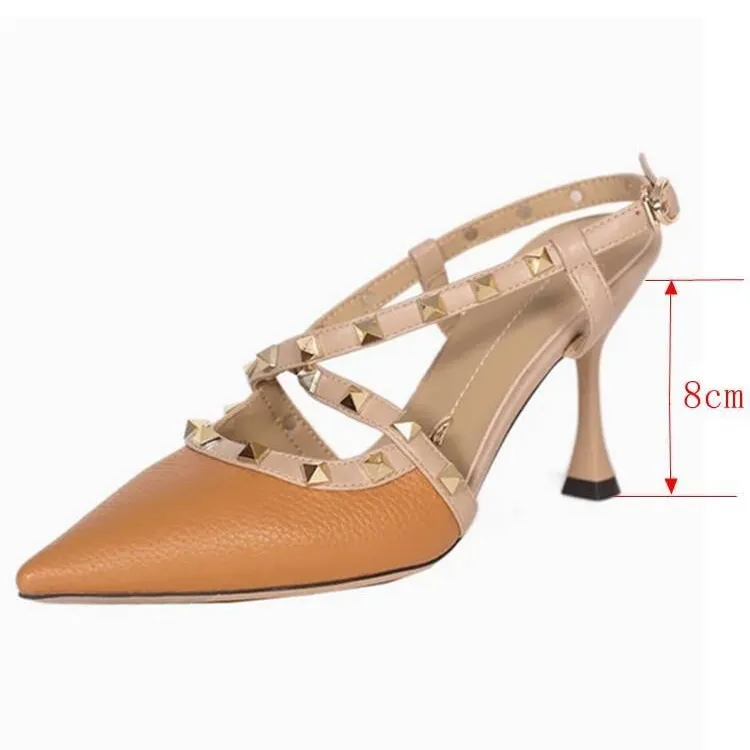 Yyvonne French Fine-Heeled High-Heeled High-Heeled Rivet Thorned Roman Sandals In The Summer Of 2025
