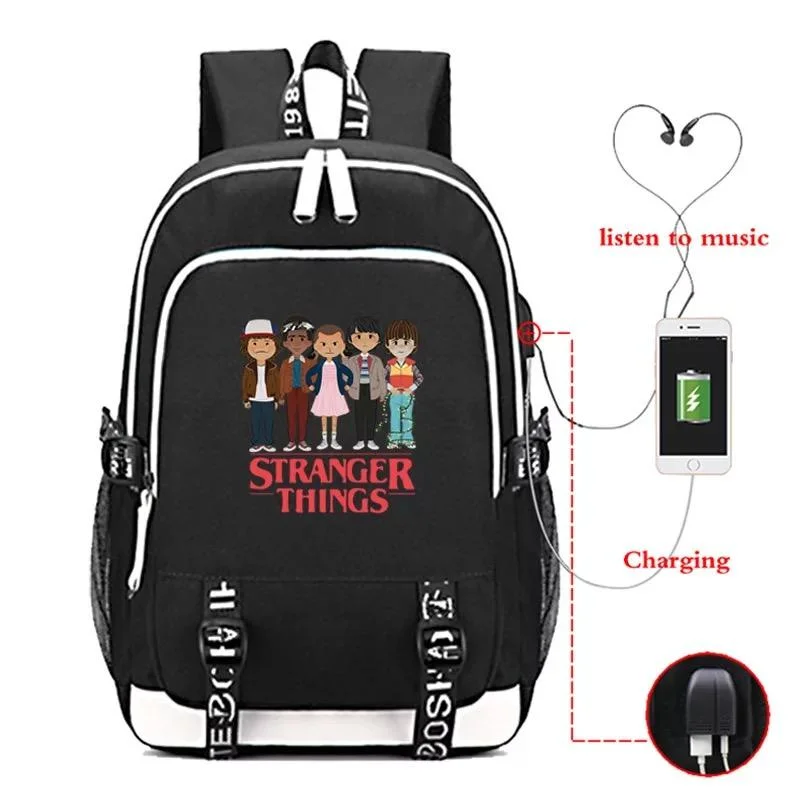 Buzzdaisy Stranger Things Eleven #9 USB Charging Backpack School Note Book Laptop Travel Bags