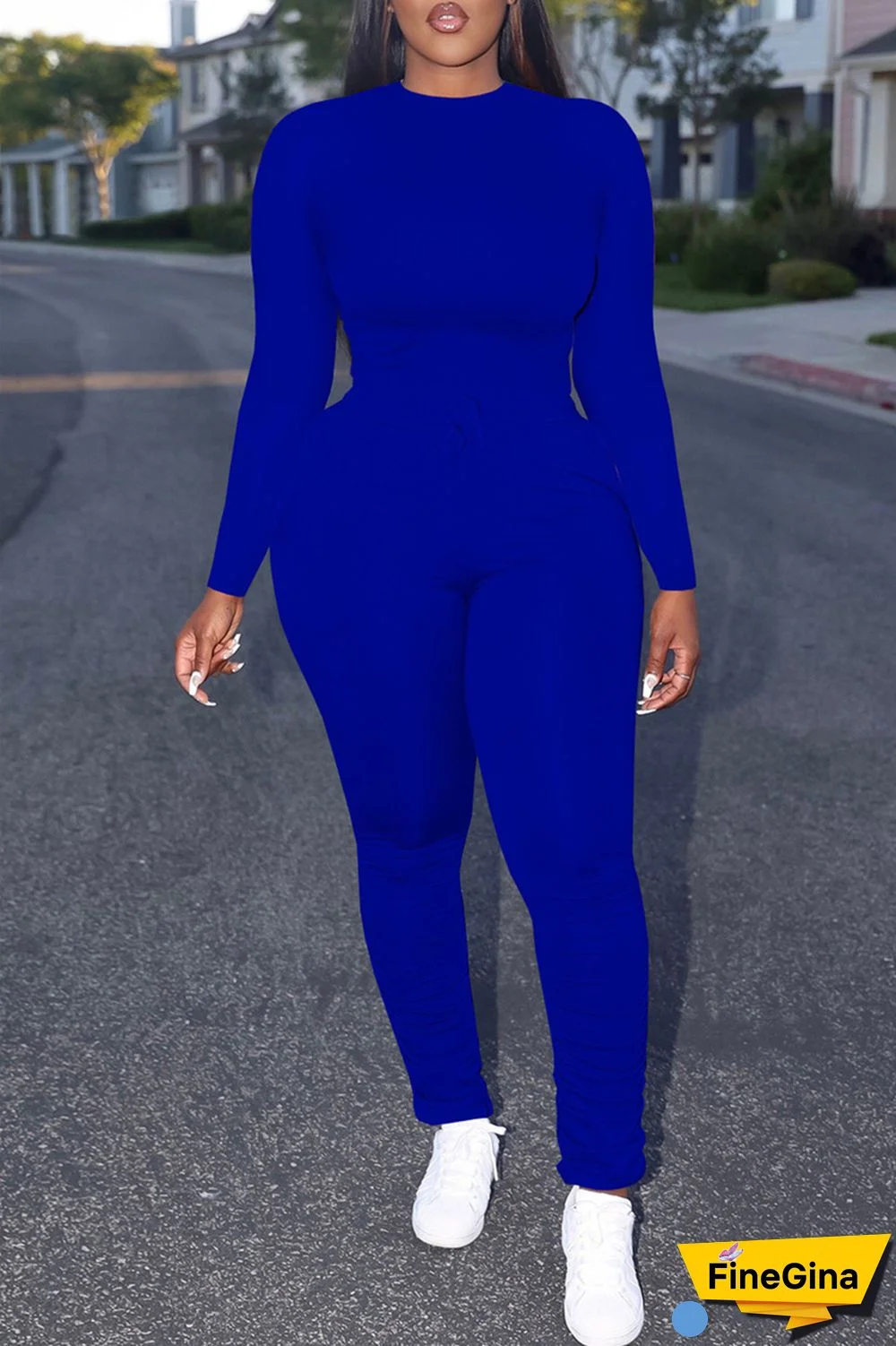 Yellow Casual Solid Basic O Neck Long Sleeve Two Pieces