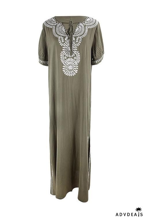 Embroidery Short Sleeve Cover Dress