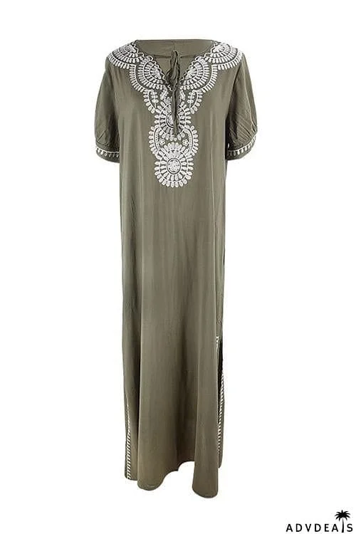Embroidery Short Sleeve Cover Dress