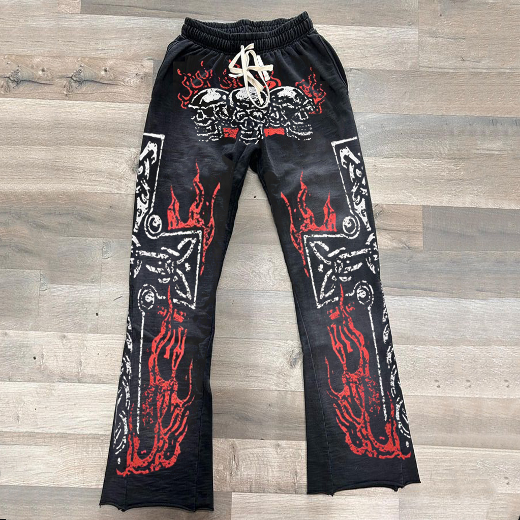 Sopula Retro Personalized Cross Skull Flared Sweats Trousers